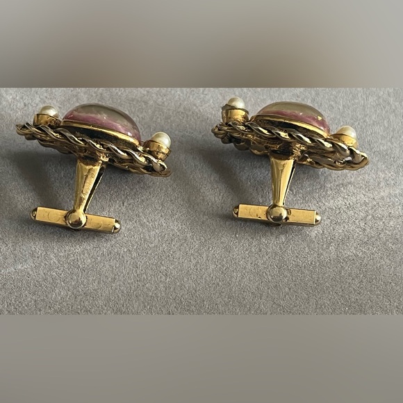 RARE art deco antique vintage cuff links Opal Pearl Gold - Picture 8 of 12